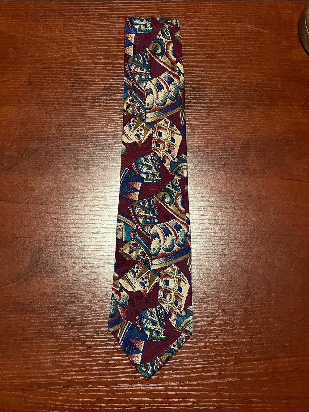 Lavatelli Men's Burgundy Geometric Silk Paisley Pattern Tie